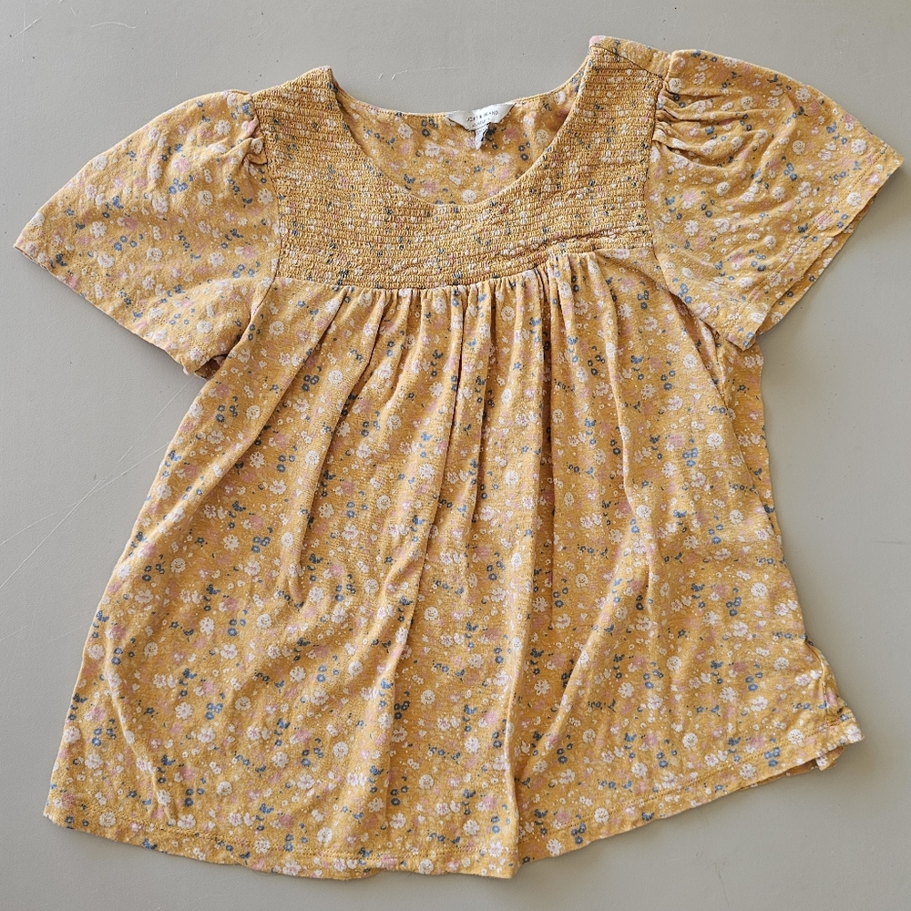 Lucky Brand Yellow Flowered Top size xs